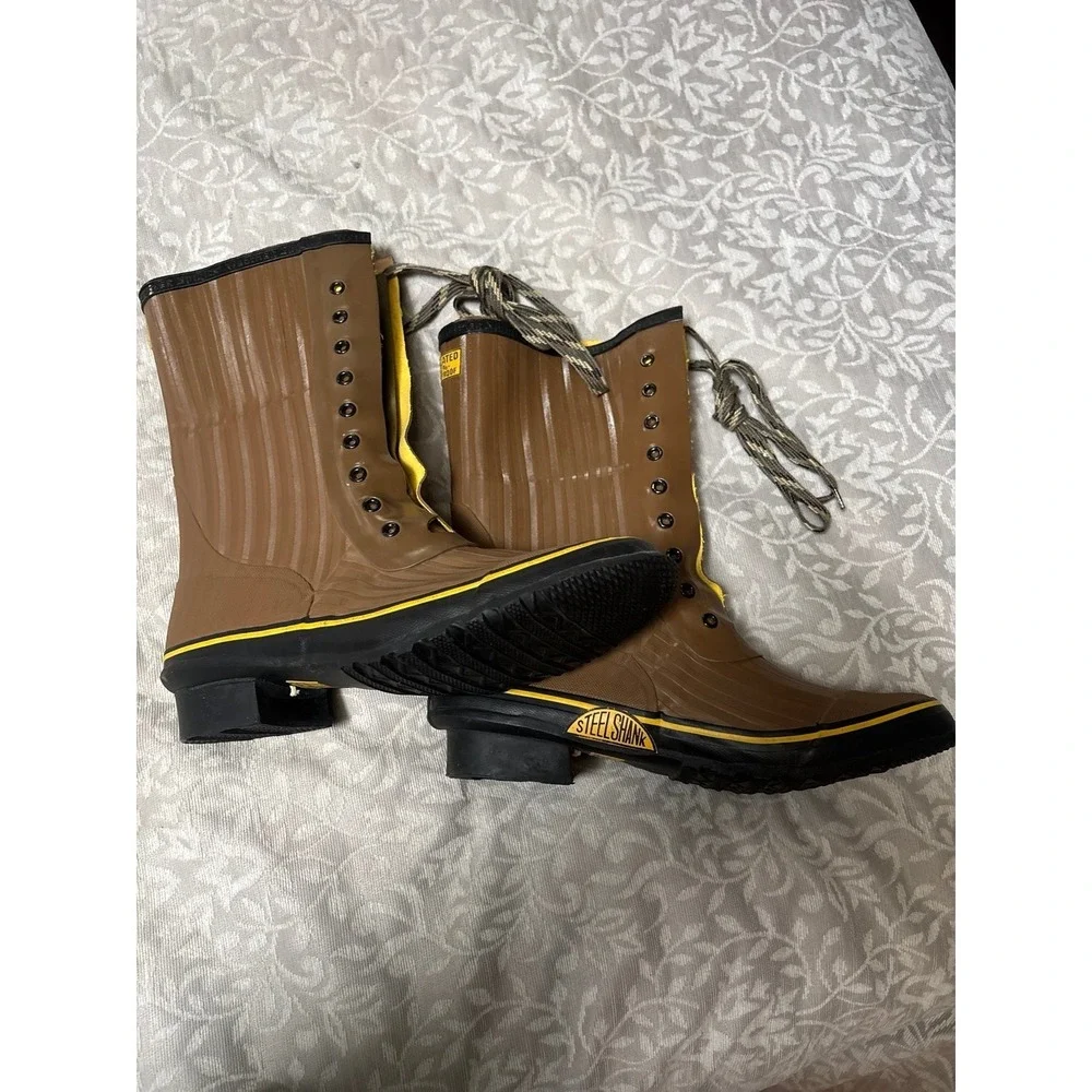 Weather Spirits Mens Insulated Waterproof Rubber Boots Steel Shank Brown Size 13